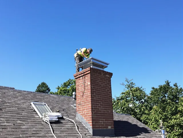 Lauderhill Chimney Sweep technician measuring a chimney cap in Lauderhill, FL
