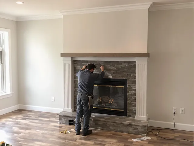 Lauderhill Chimney Sweep finishing a custom fireplace install in Lauderhill, FL